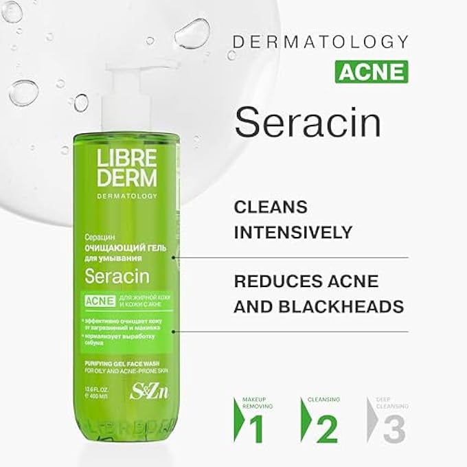 LIBREDERM SERACIN PURIFYING FOAMING FACIAL GEL CLEANSER, HYDRATING FACE WASH FOR OILY SKIN, REMOVES MAKEUP 400ML - Image 4